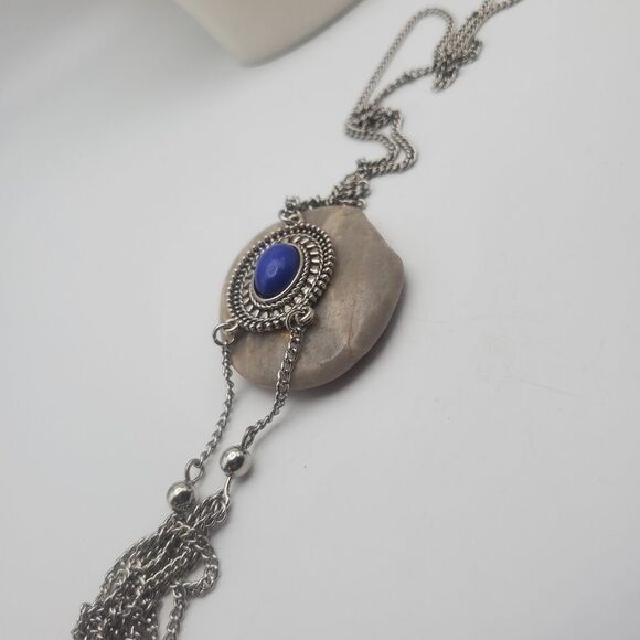 Faux lapis statement tassel‎ native necklace - Picture 1 of 2